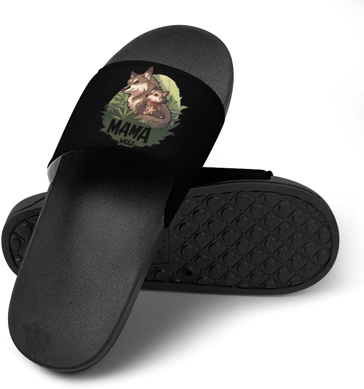 Mama Wolf Wolf Love Home Slippers Non-Slip PVC Shower Slippers Open Toe Sandals for Men Women