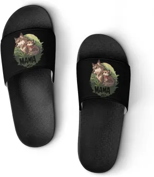 Mama Wolf Wolf Love Home Slippers Non-Slip PVC Shower Slippers Open Toe Sandals for Men Women