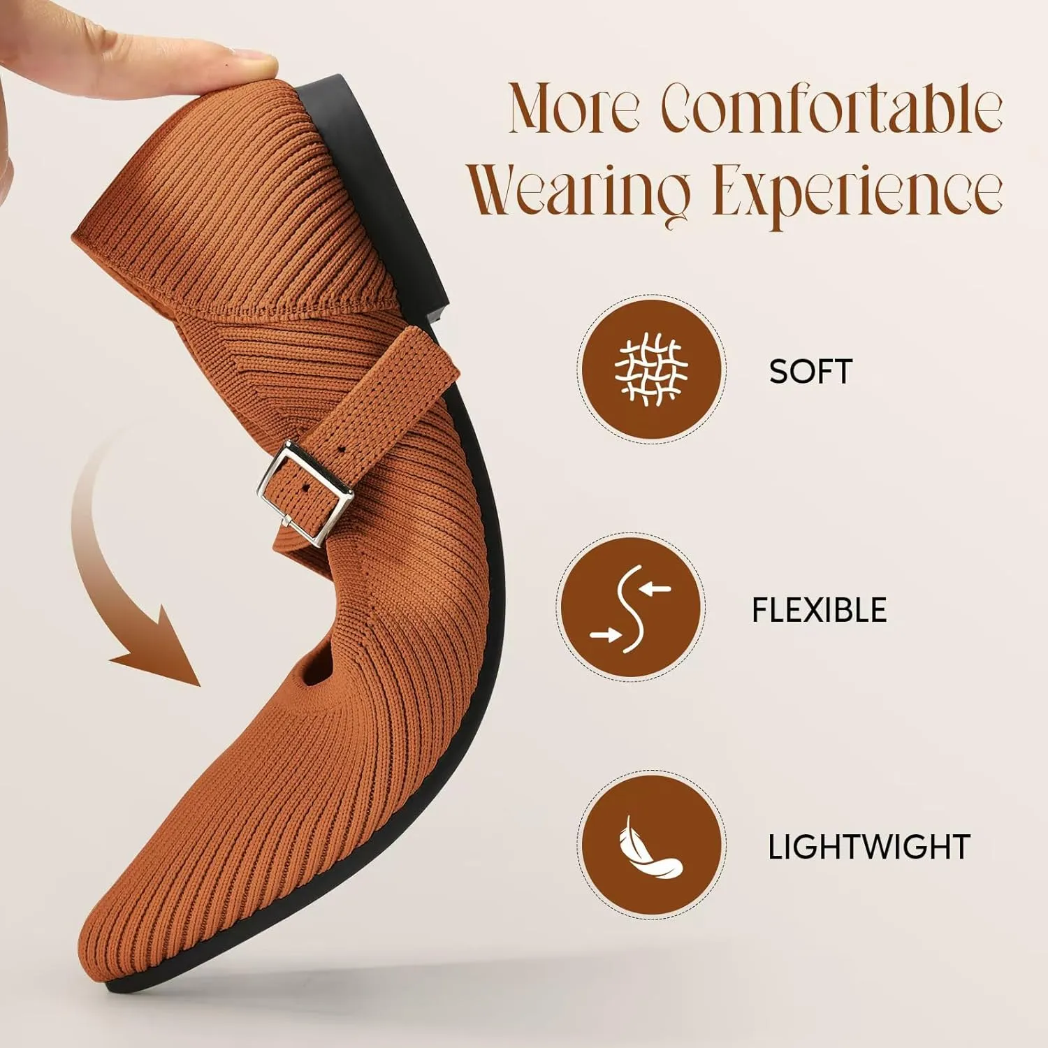 Mary Jane Flats Shoes Women Pointed Toe Ballet Flats Dressy Flats for Women Knit Flats Comfort Breathable Lightweight Washable Flats Shoes