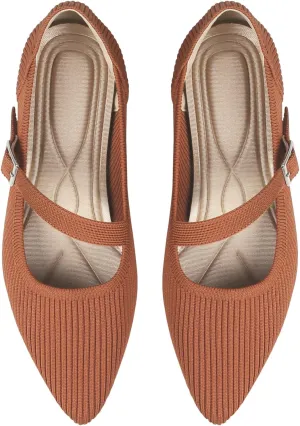 Mary Jane Flats Shoes Women Pointed Toe Ballet Flats Dressy Flats for Women Knit Flats Comfort Breathable Lightweight Washable Flats Shoes