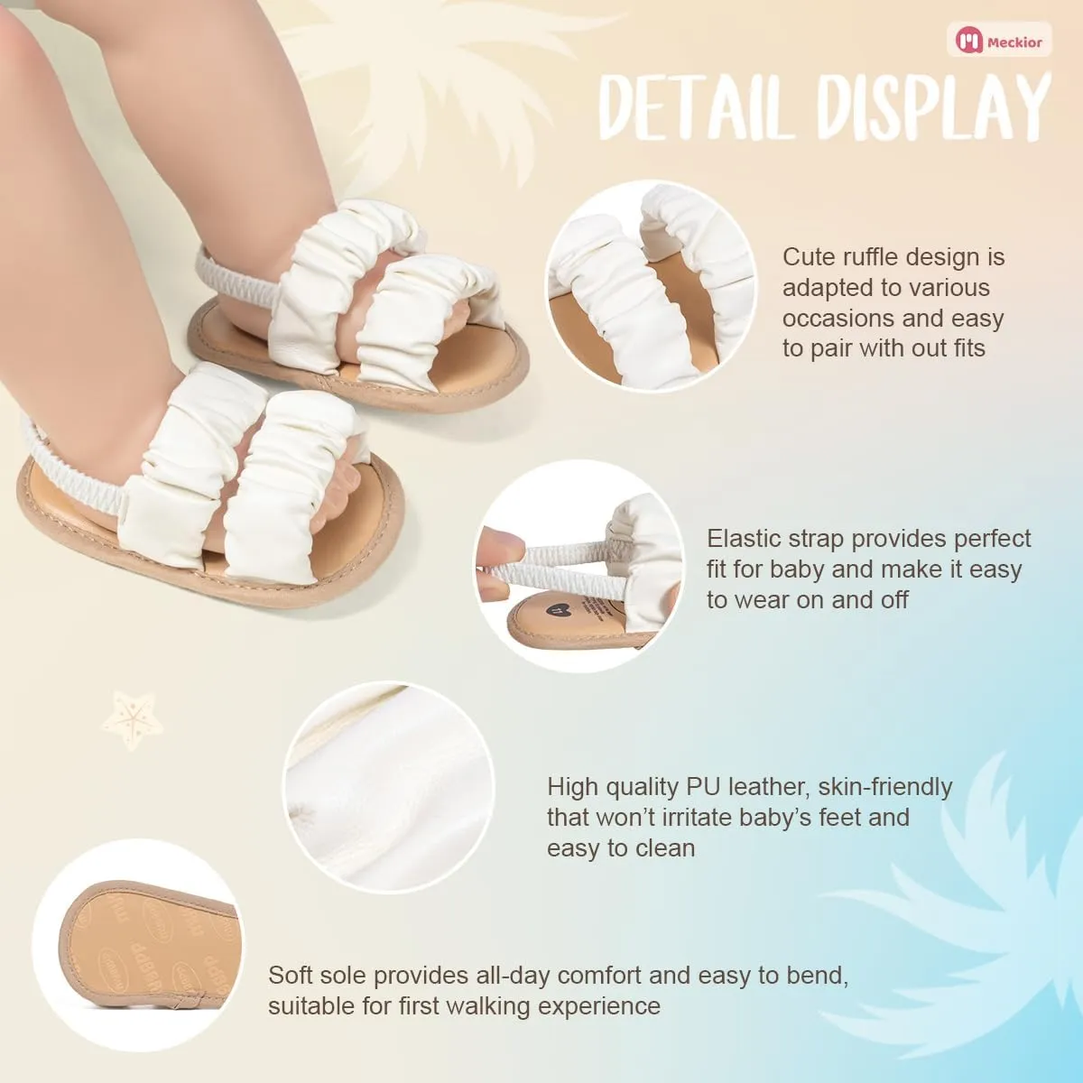 Meckior Infant Baby Girls Boys Summer Sandals Open Toe Lace Princess Dress Wedding Flats Shoes Newborn Toddler Soft Non-slip Sole First Walker Crib Shoes