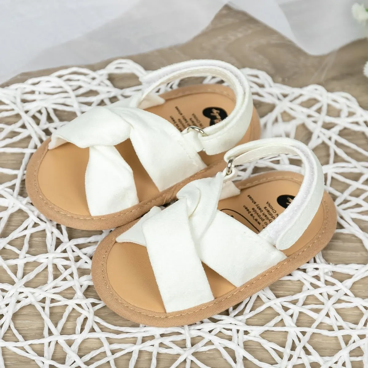 Meckior Infant Baby Girls Boys Summer Sandals Open Toe Lace Princess Dress Wedding Flats Shoes Newborn Toddler Soft Non-slip Sole First Walker Crib Shoes
