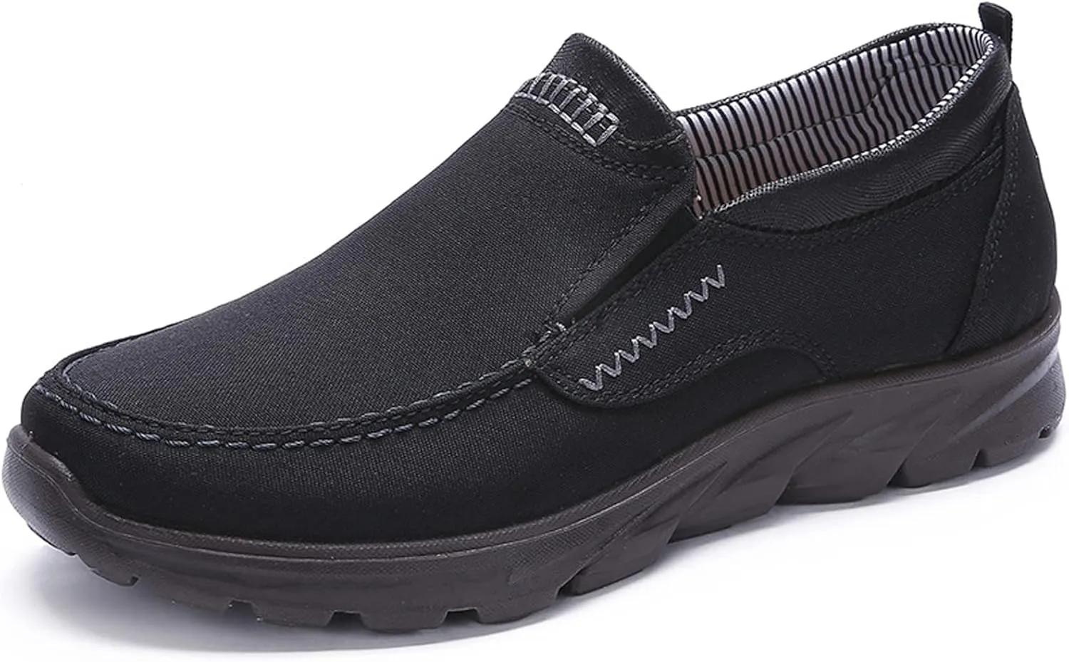 Men's Canvas Slip-On Loafers,Comfortable Breathable Casual Walking Canvas Shoes,Outdoor Non-Slip Wide Hiking Driving Shoes,Middle Aged Elderly Dad Shoes