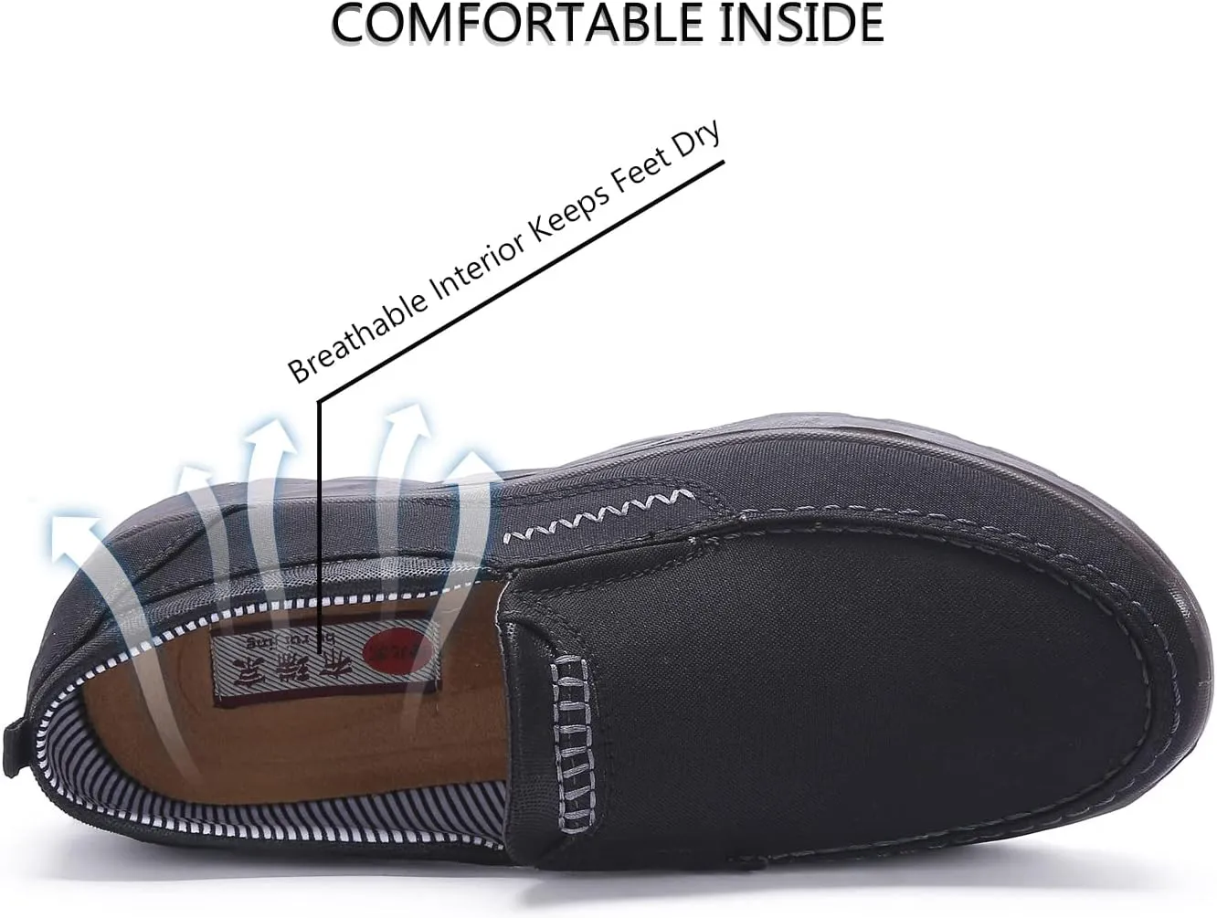 Men's Canvas Slip-On Loafers,Comfortable Breathable Casual Walking Canvas Shoes,Outdoor Non-Slip Wide Hiking Driving Shoes,Middle Aged Elderly Dad Shoes
