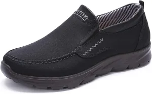 Men's Canvas Slip-On Loafers,Comfortable Breathable Casual Walking Canvas Shoes,Outdoor Non-Slip Wide Hiking Driving Shoes,Middle Aged Elderly Dad Shoes