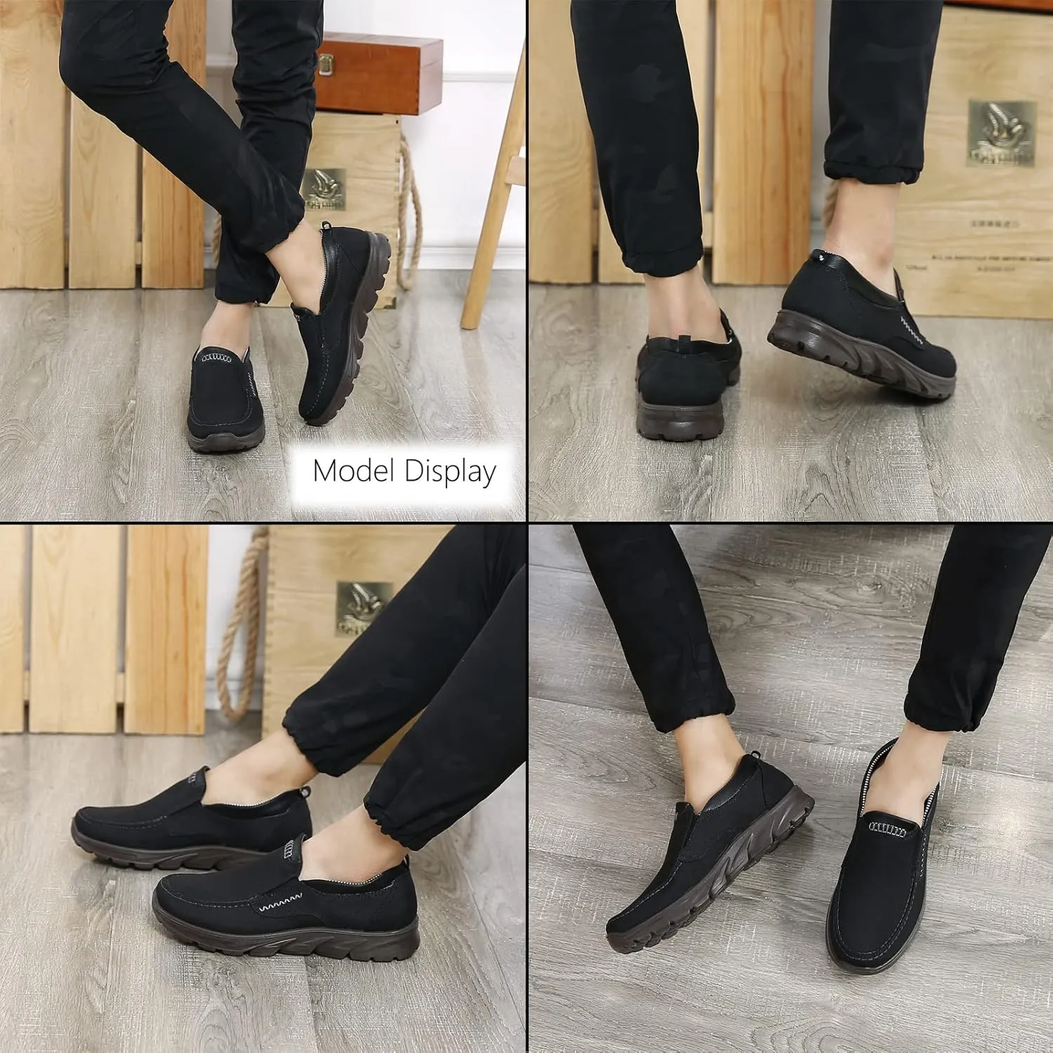 Men's Canvas Slip-On Loafers,Comfortable Breathable Casual Walking Canvas Shoes,Outdoor Non-Slip Wide Hiking Driving Shoes,Middle Aged Elderly Dad Shoes