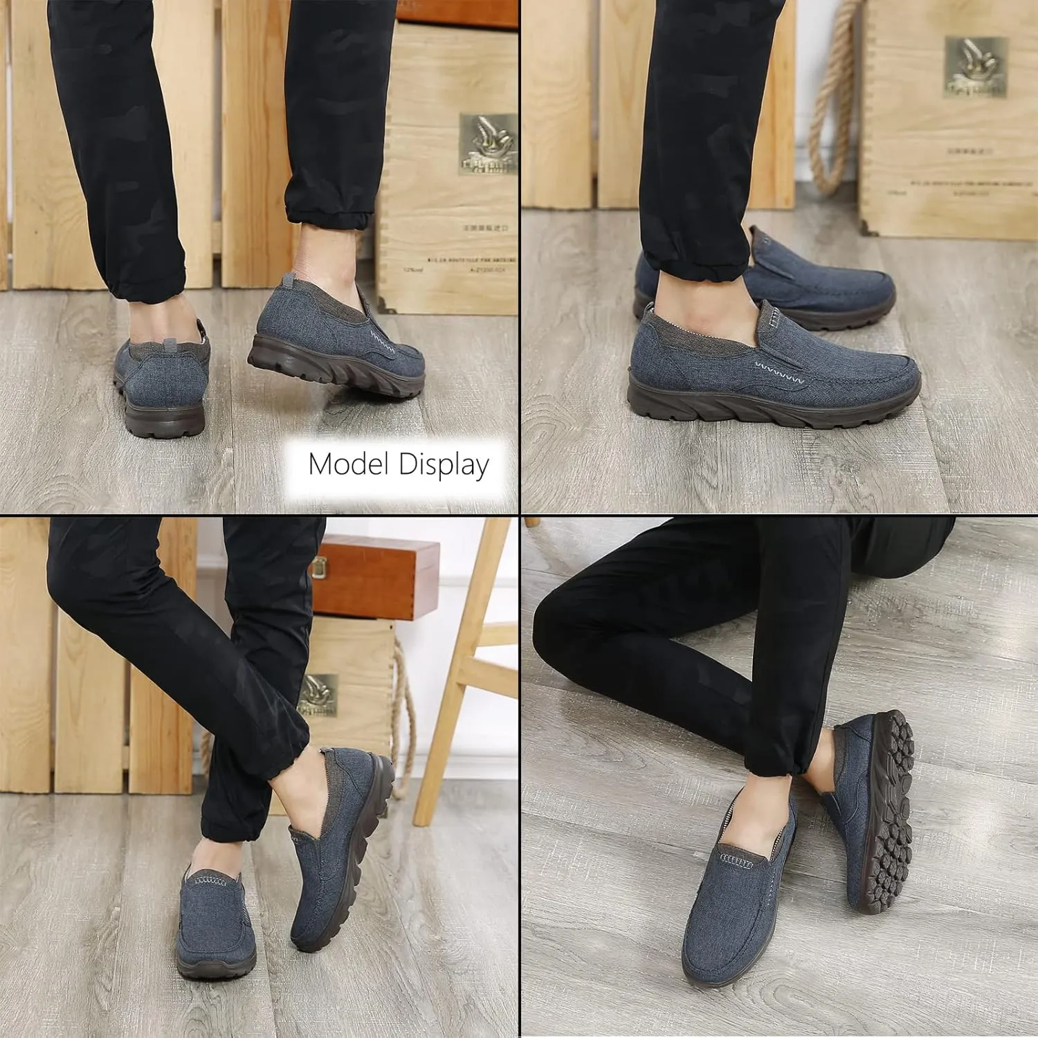Men's Canvas Slip-On Loafers,Comfortable Breathable Casual Walking Canvas Shoes,Outdoor Non-Slip Wide Hiking Driving Shoes,Middle Aged Elderly Dad Shoes