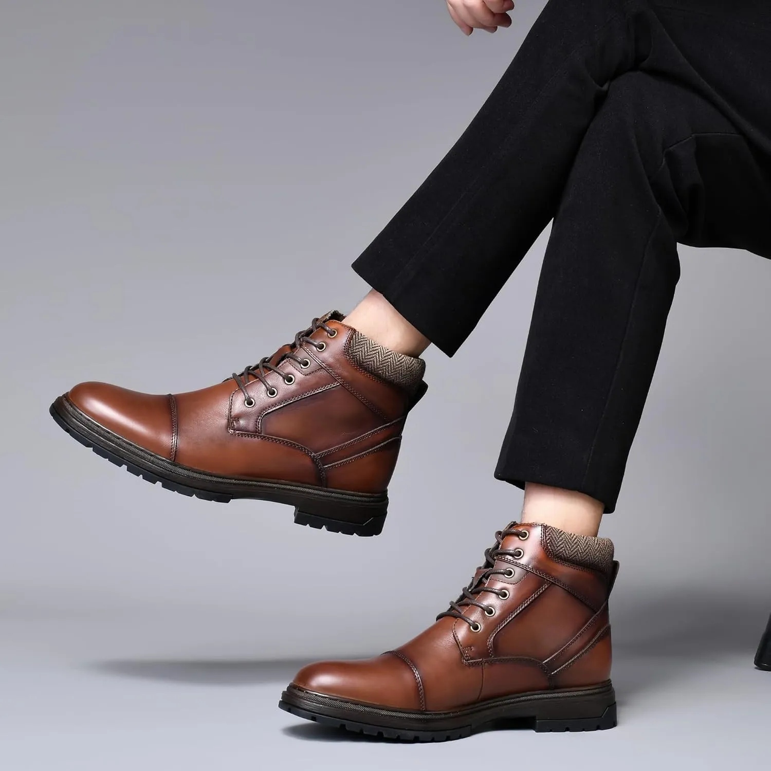 Mens Casual Chukka Dress Boots - High Top Comfortable Leather Oxford Ankle Boot Combat Motorcycle Winter Shoes for Men