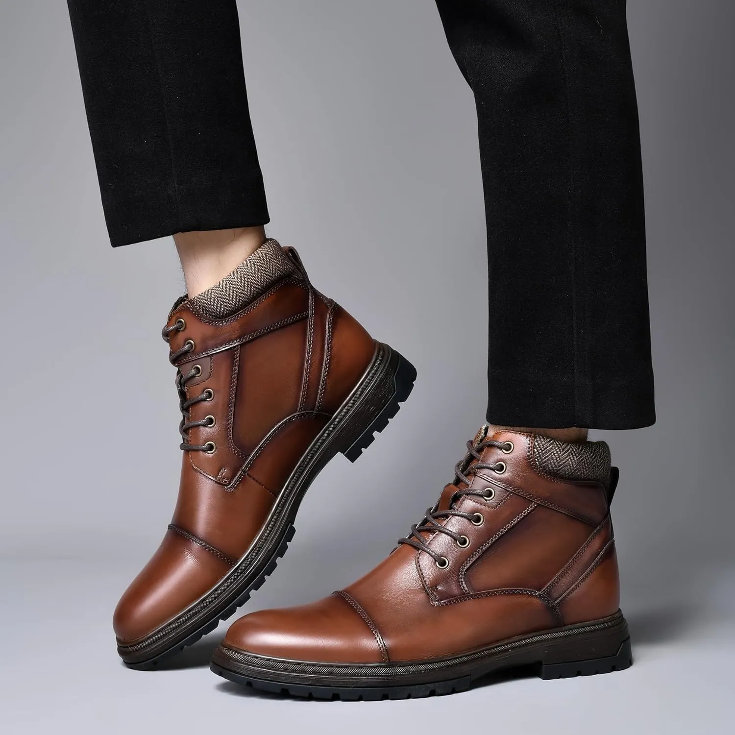 Mens Casual Chukka Dress Boots - High Top Comfortable Leather Oxford Ankle Boot Combat Motorcycle Winter Shoes for Men