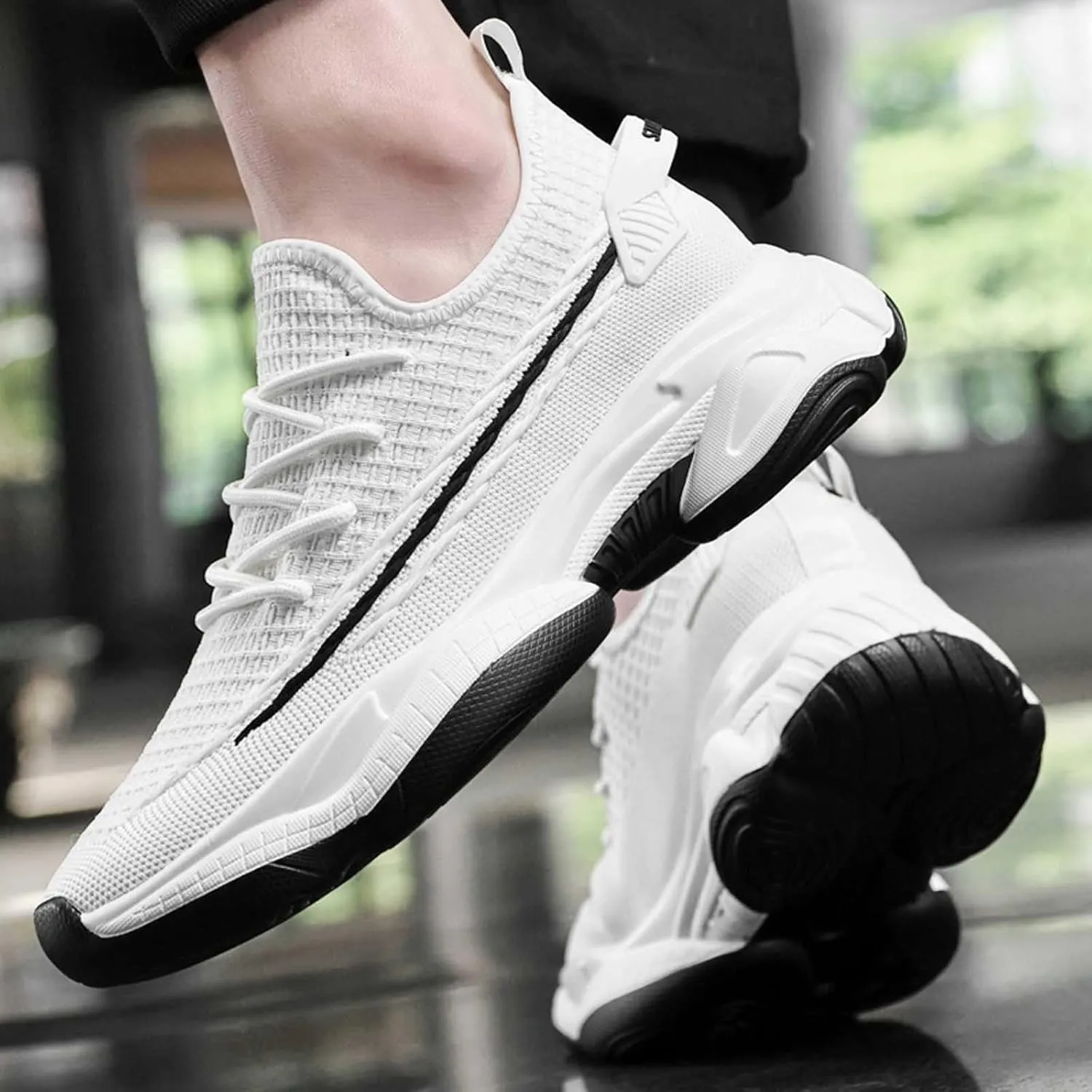 Men's Fashion Solid Color Mesh Fabric Inside Heightening Sports Shoes Casual Breathable Running Shoes Mens Sneaker Boot Hiking