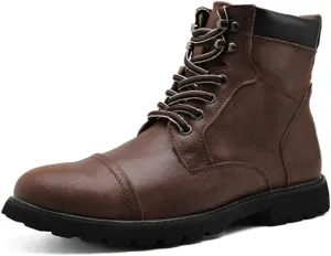 Men's Motorcycle Boots Black Platform Lace Up Combat Boots PU Leather Dress Boot for Business Casual