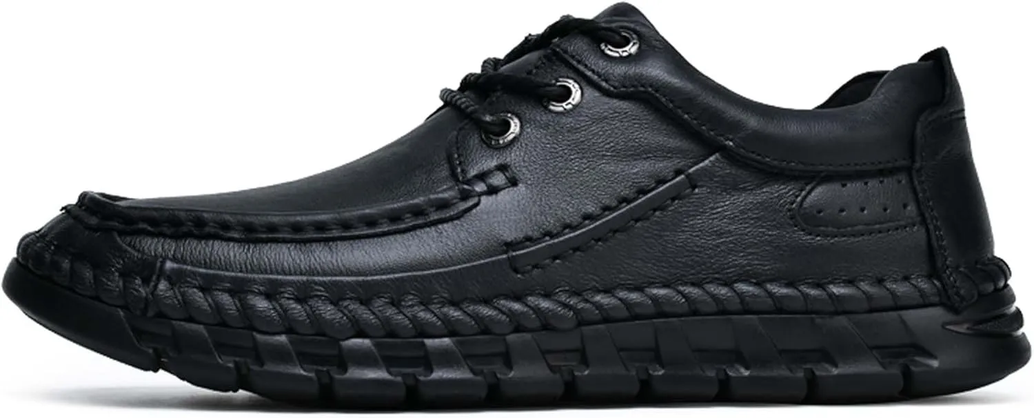 Men's Premium First Layer Cowhide Leather Walking Shoes,Flat Casual Shoes,Casual Loafers Men's,Leather Casual Sneakers,Driving Shoes,Hand Sewn,Two Closure Type Options