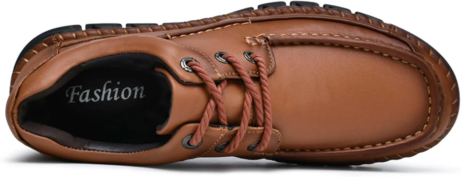 Men's Premium First Layer Cowhide Leather Walking Shoes,Flat Casual Shoes,Casual Loafers Men's,Leather Casual Sneakers,Driving Shoes,Hand Sewn,Two Closure Type Options