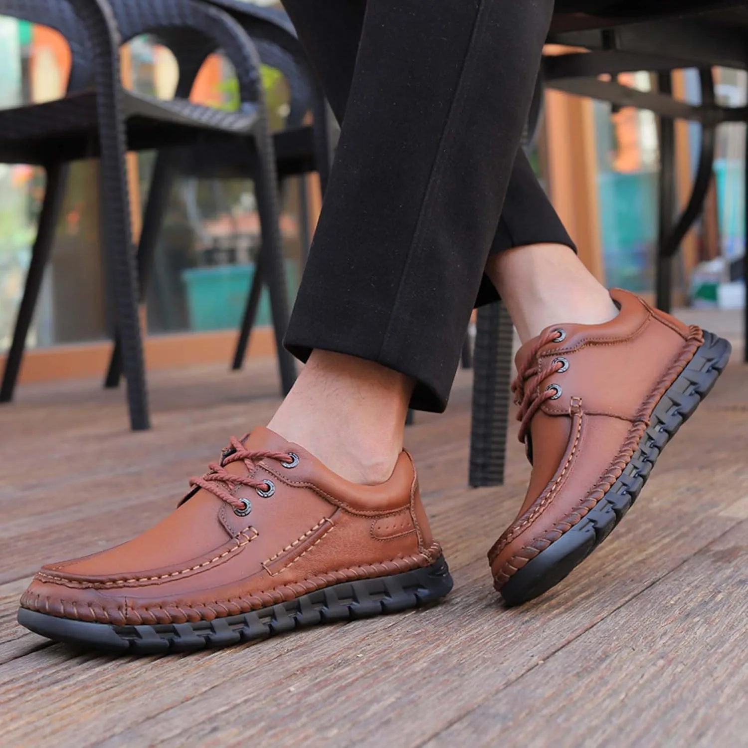 Men's Premium First Layer Cowhide Leather Walking Shoes,Flat Casual Shoes,Casual Loafers Men's,Leather Casual Sneakers,Driving Shoes,Hand Sewn,Two Closure Type Options