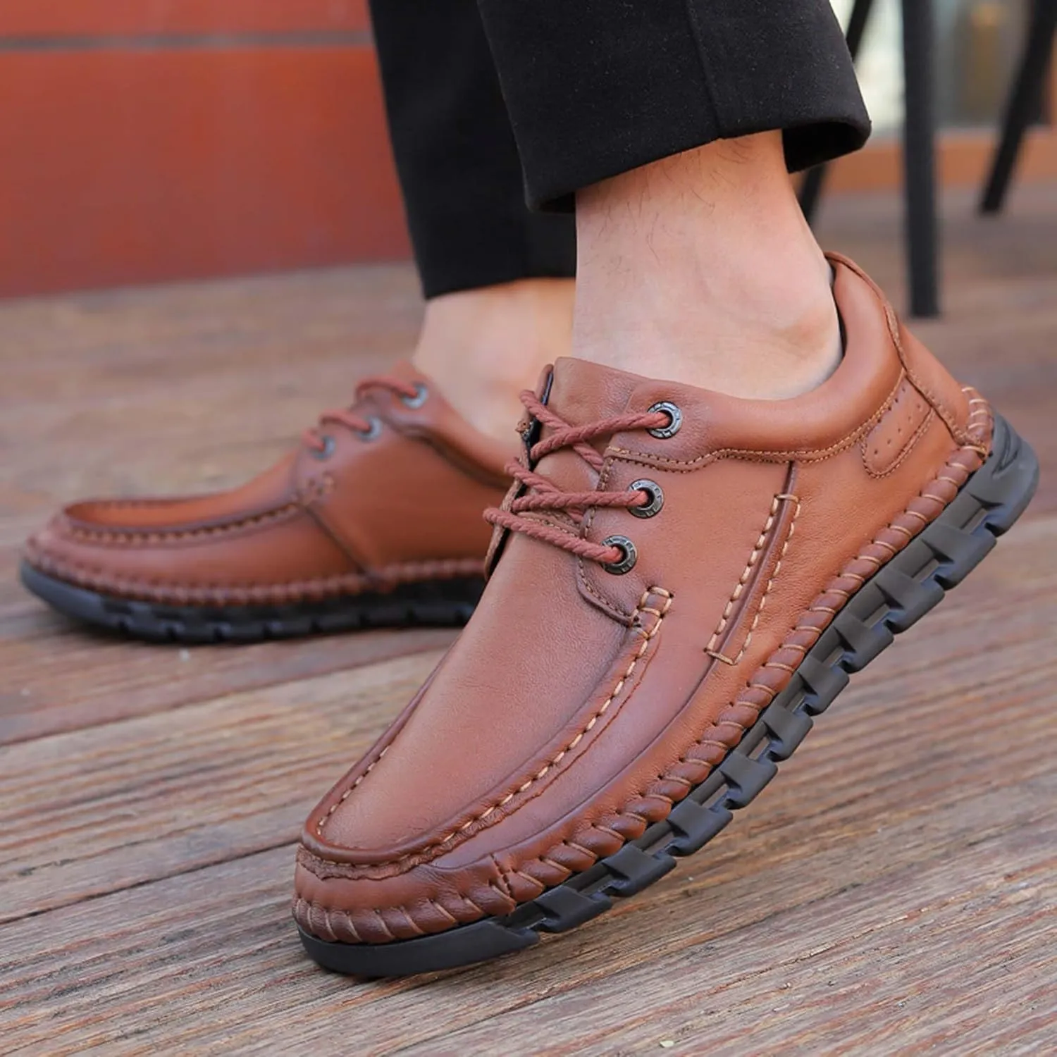 Men's Premium First Layer Cowhide Leather Walking Shoes,Flat Casual Shoes,Casual Loafers Men's,Leather Casual Sneakers,Driving Shoes,Hand Sewn,Two Closure Type Options