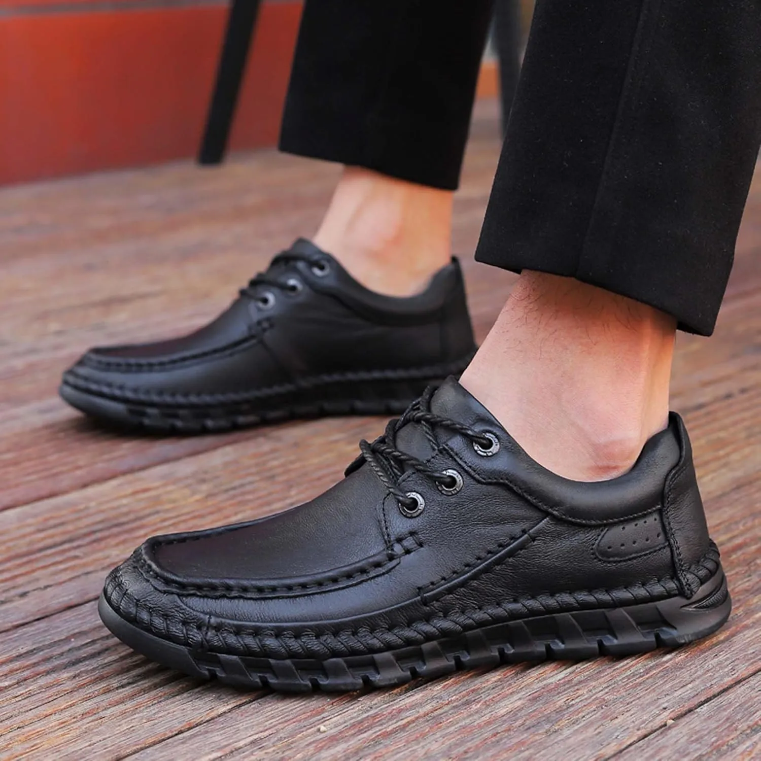 Men's Premium First Layer Cowhide Leather Walking Shoes,Flat Casual Shoes,Casual Loafers Men's,Leather Casual Sneakers,Driving Shoes,Hand Sewn,Two Closure Type Options
