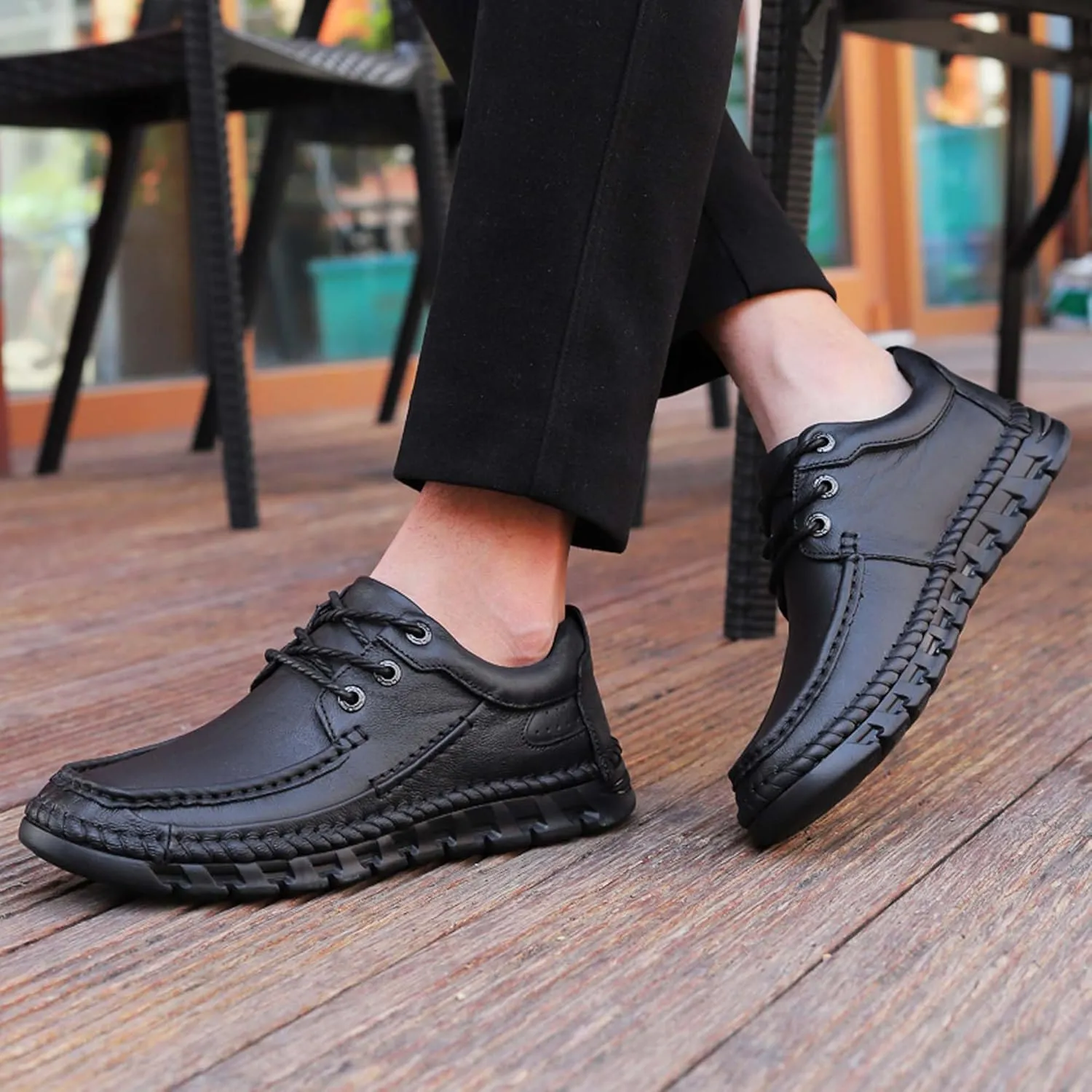 Men's Premium First Layer Cowhide Leather Walking Shoes,Flat Casual Shoes,Casual Loafers Men's,Leather Casual Sneakers,Driving Shoes,Hand Sewn,Two Closure Type Options