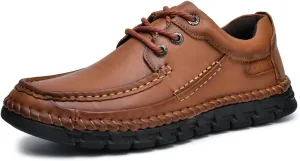 Men's Premium First Layer Cowhide Leather Walking Shoes,Flat Casual Shoes,Casual Loafers Men's,Leather Casual Sneakers,Driving Shoes,Hand Sewn,Two Closure Type Options