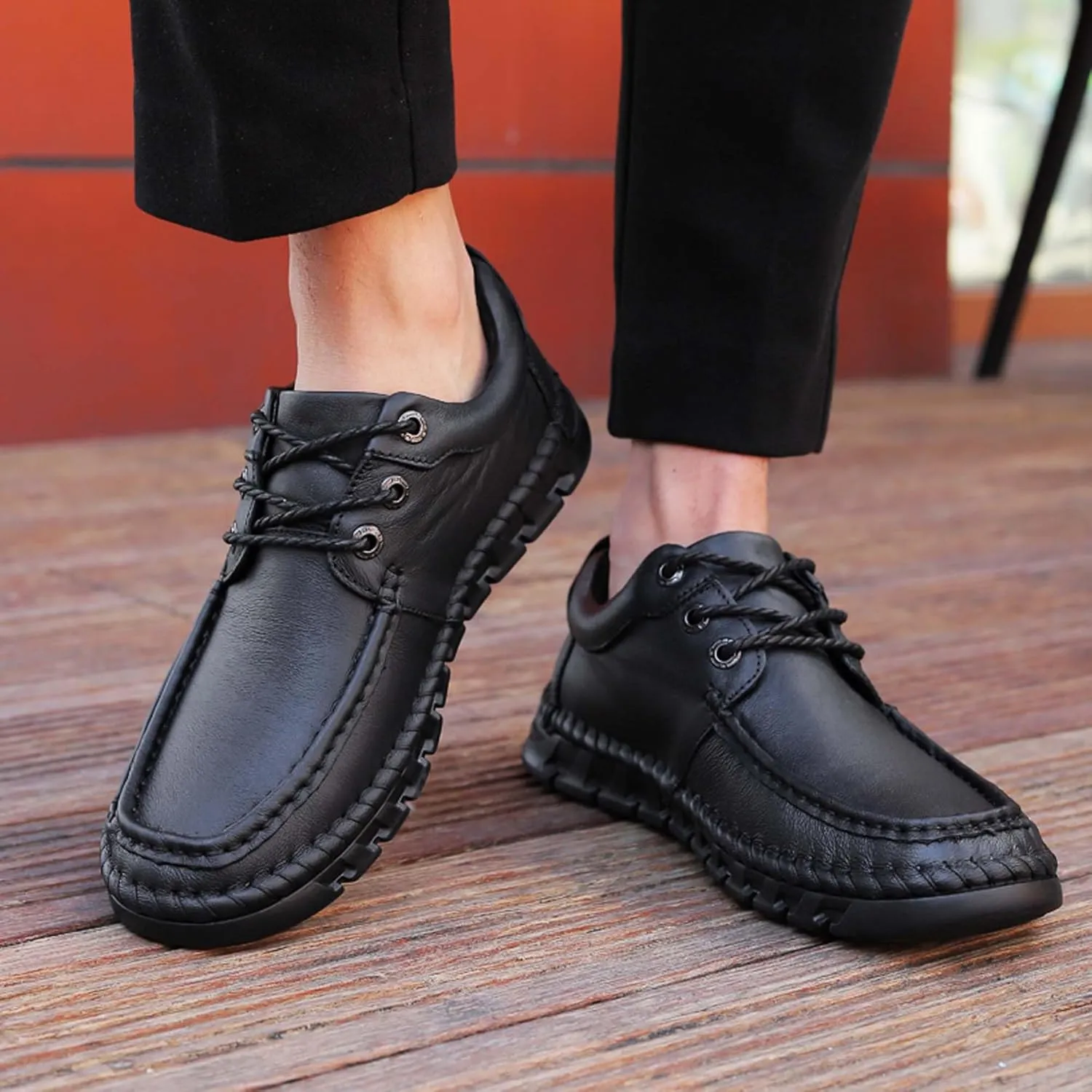 Men's Premium First Layer Cowhide Leather Walking Shoes,Flat Casual Shoes,Casual Loafers Men's,Leather Casual Sneakers,Driving Shoes,Hand Sewn,Two Closure Type Options