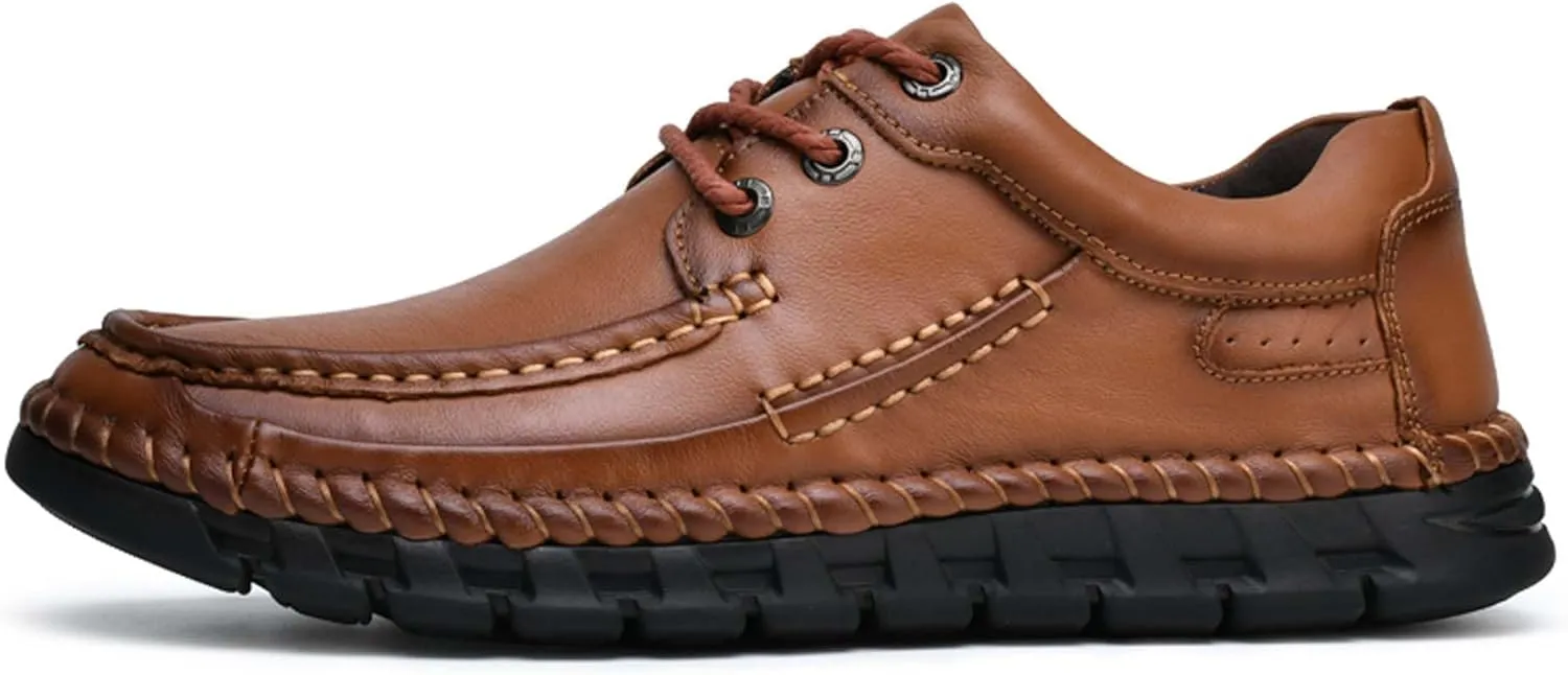 Men's Premium First Layer Cowhide Leather Walking Shoes,Flat Casual Shoes,Casual Loafers Men's,Leather Casual Sneakers,Driving Shoes,Hand Sewn,Two Closure Type Options