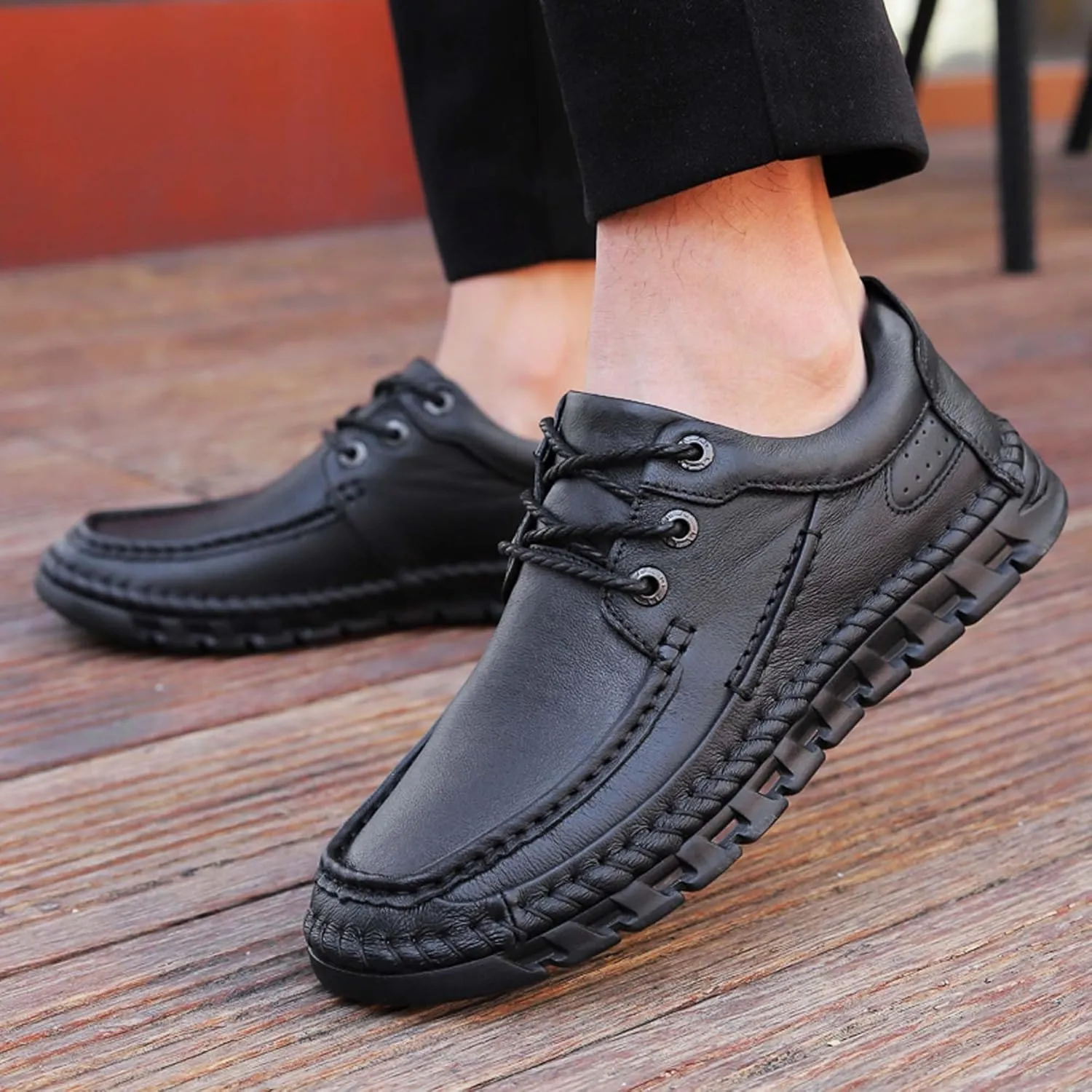 Men's Premium First Layer Cowhide Leather Walking Shoes,Flat Casual Shoes,Casual Loafers Men's,Leather Casual Sneakers,Driving Shoes,Hand Sewn,Two Closure Type Options