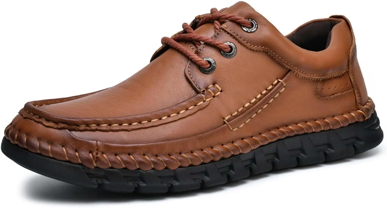 Men's Premium First Layer Cowhide Leather Walking Shoes,Flat Casual Shoes,Casual Loafers Men's,Leather Casual Sneakers,Driving Shoes,Hand Sewn,Two Closure Type Options