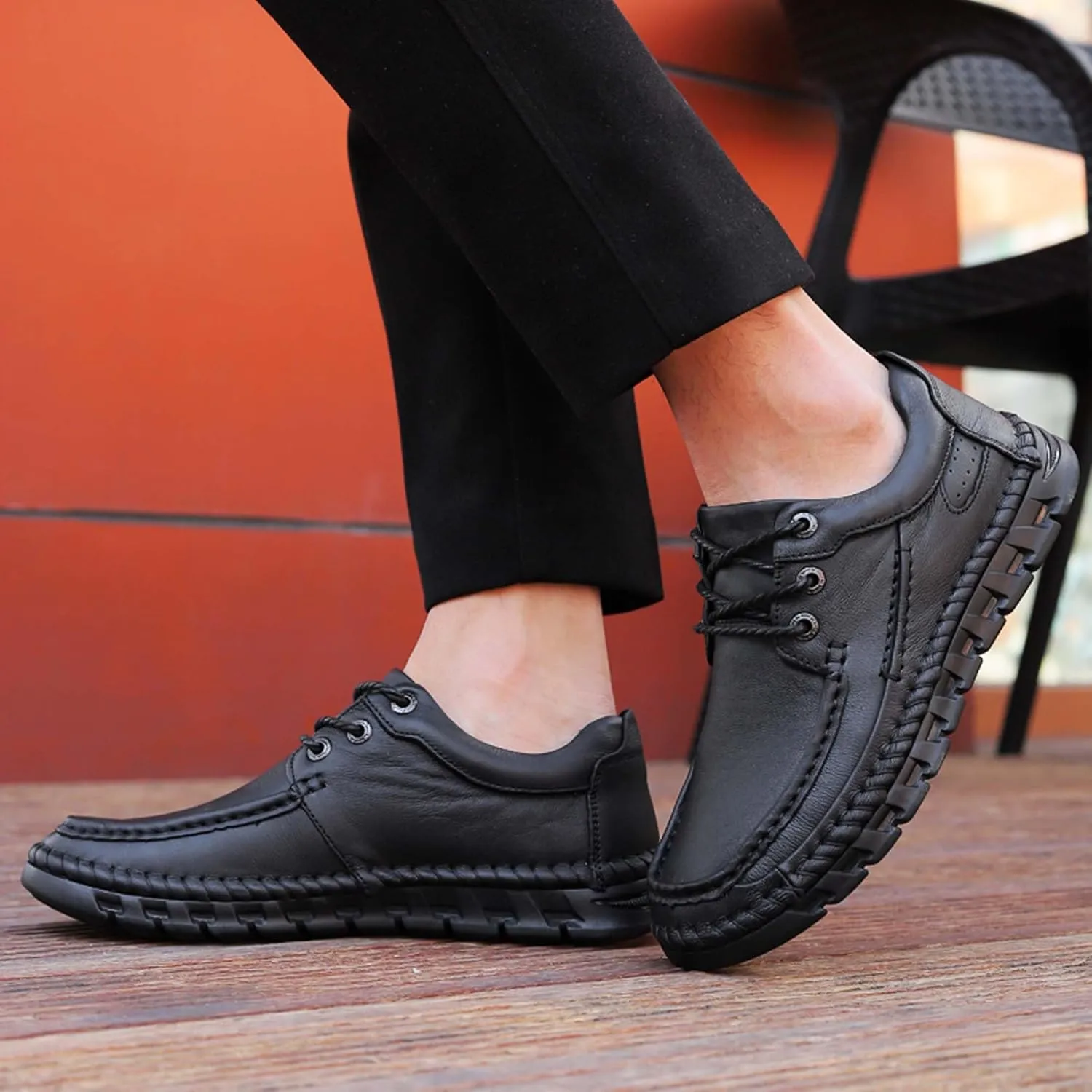 Men's Premium First Layer Cowhide Leather Walking Shoes,Flat Casual Shoes,Casual Loafers Men's,Leather Casual Sneakers,Driving Shoes,Hand Sewn,Two Closure Type Options