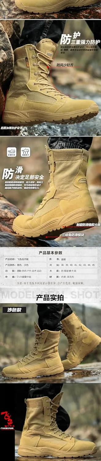 Men’s Tactical Boots 8 Inches Lightweight Combat Boots Suede Leather Military Work Boots