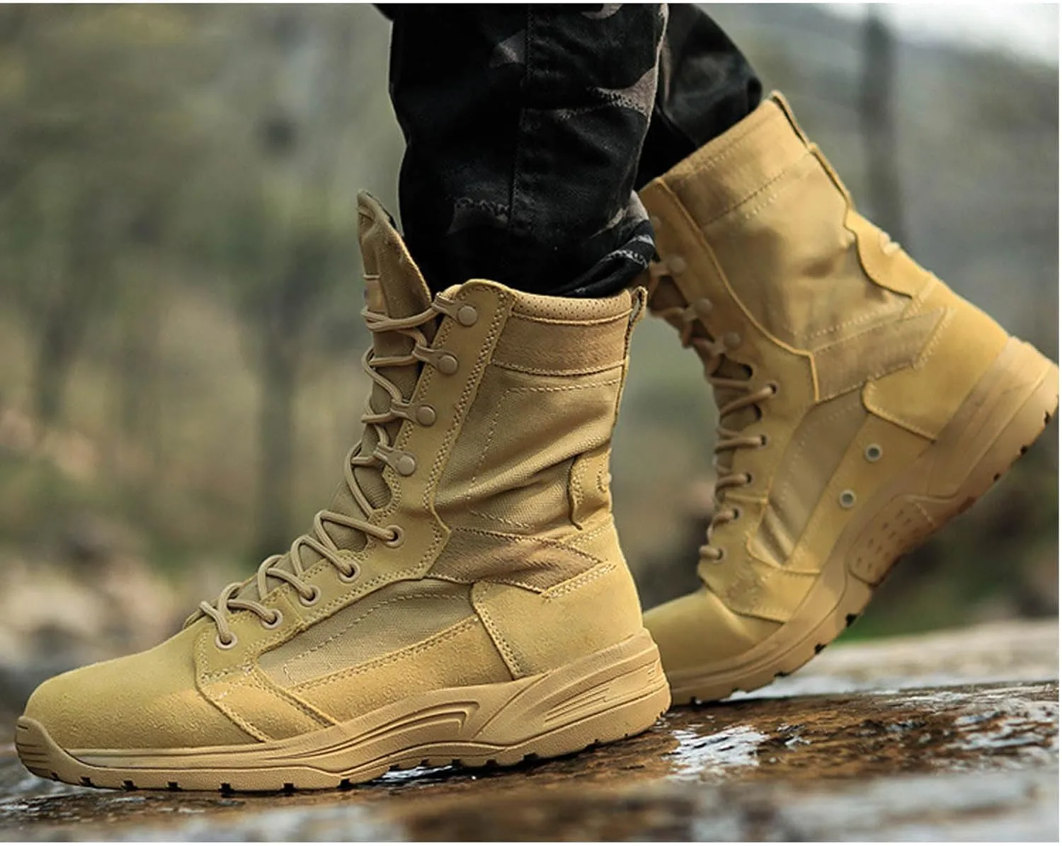 Men’s Tactical Boots 8 Inches Lightweight Combat Boots Suede Leather Military Work Boots