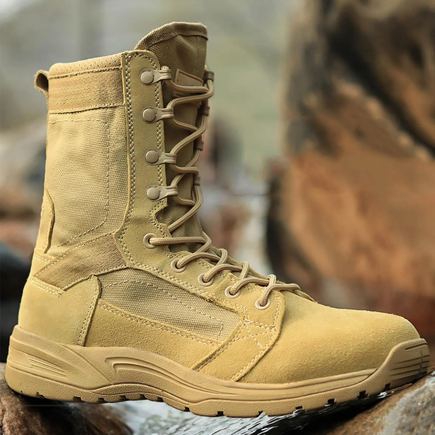 Men’s Tactical Boots 8 Inches Lightweight Combat Boots Suede Leather Military Work Boots
