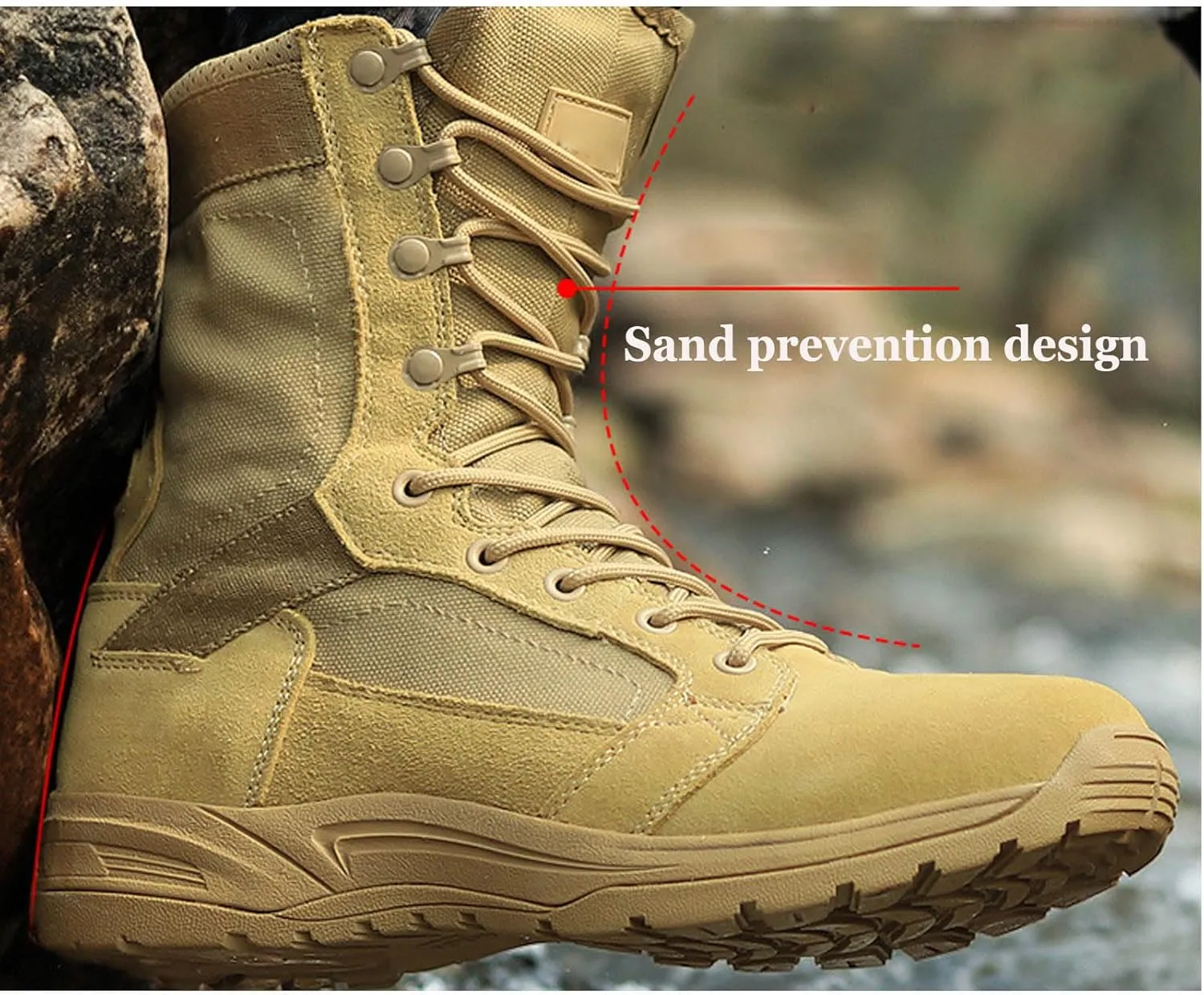 Men’s Tactical Boots 8 Inches Lightweight Combat Boots Suede Leather Military Work Boots