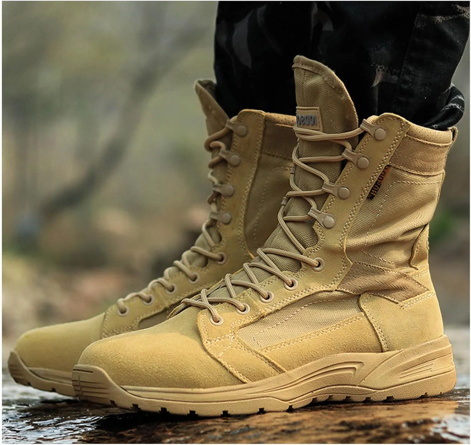 Men’s Tactical Boots 8 Inches Lightweight Combat Boots Suede Leather Military Work Boots