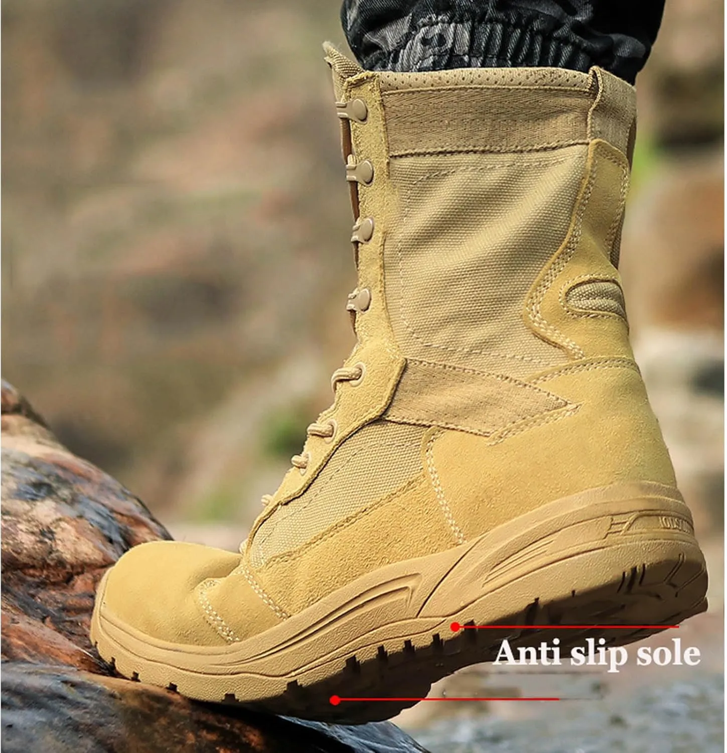 Men’s Tactical Boots 8 Inches Lightweight Combat Boots Suede Leather Military Work Boots
