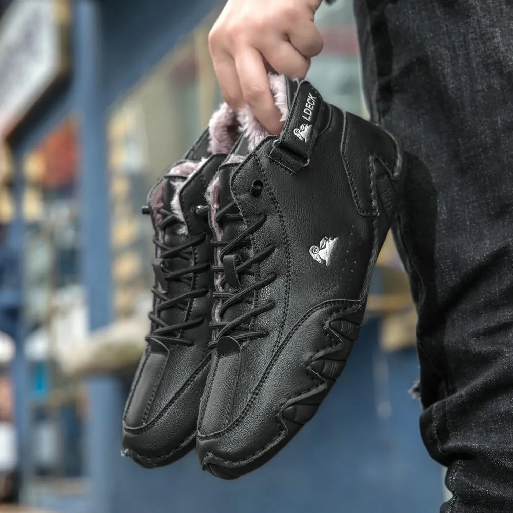 Mens Winter Warm Sneakers with Plush Lining Slip on Casual Shoes Outdoor Anti-Skid Comfort Walking Driving Shoes