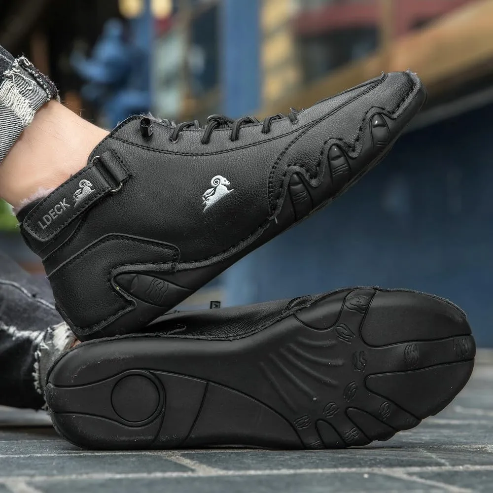 Mens Winter Warm Sneakers with Plush Lining Slip on Casual Shoes Outdoor Anti-Skid Comfort Walking Driving Shoes