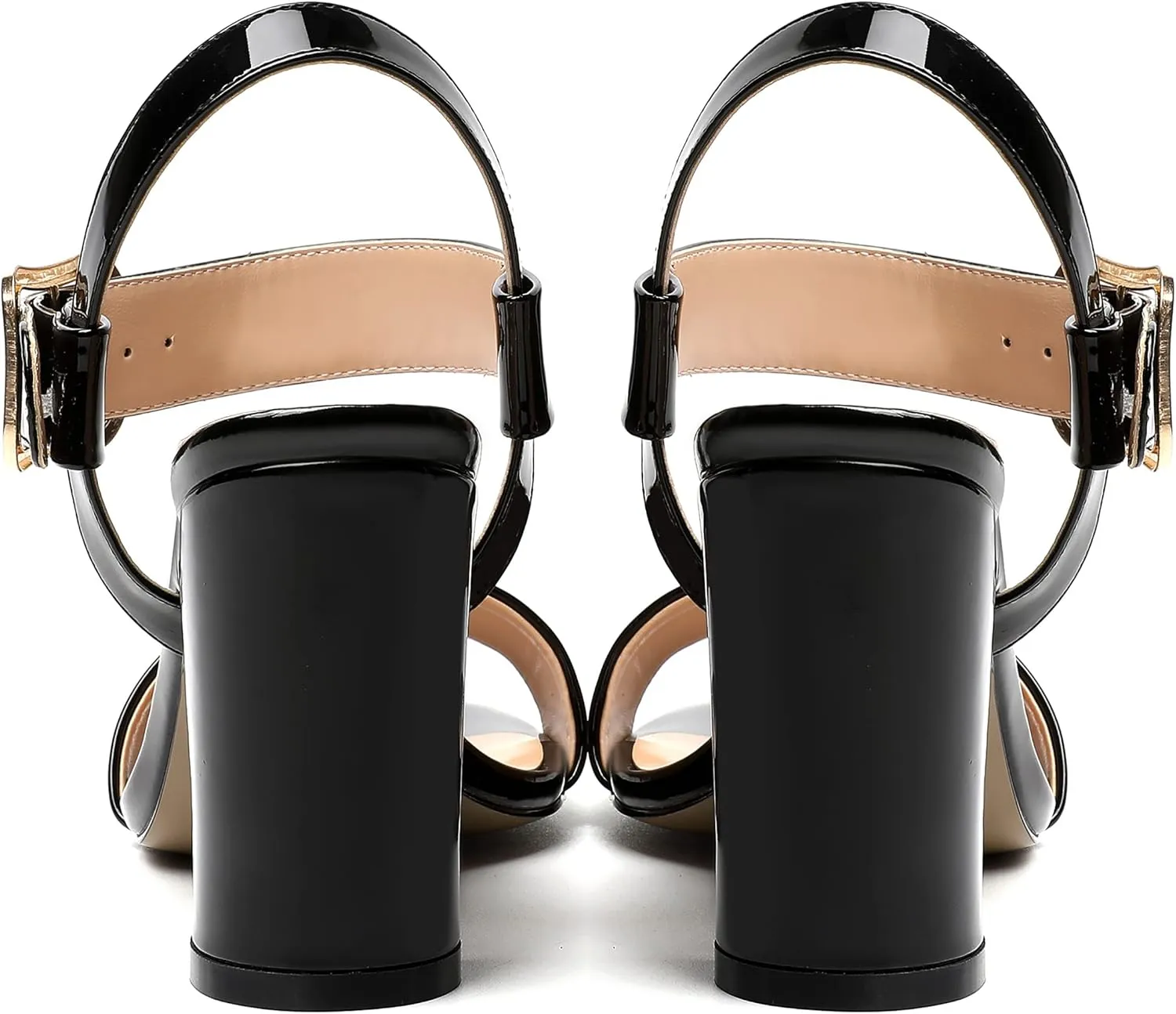 MERRORI Womens Ankle Strap Patent Mule Open Toe Sexy Dating Buckle Chunky High Heel Heeled Sandals 3.3 Inch