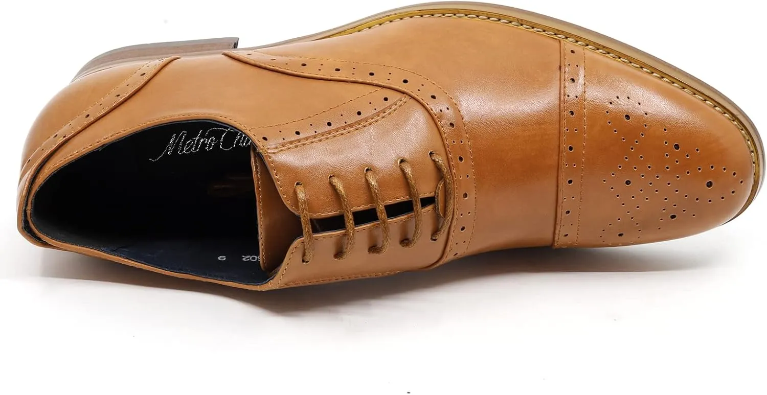 Metrocharm MC602 Men's Lace Up Cap Toe Perforated Classic Dress Shoe