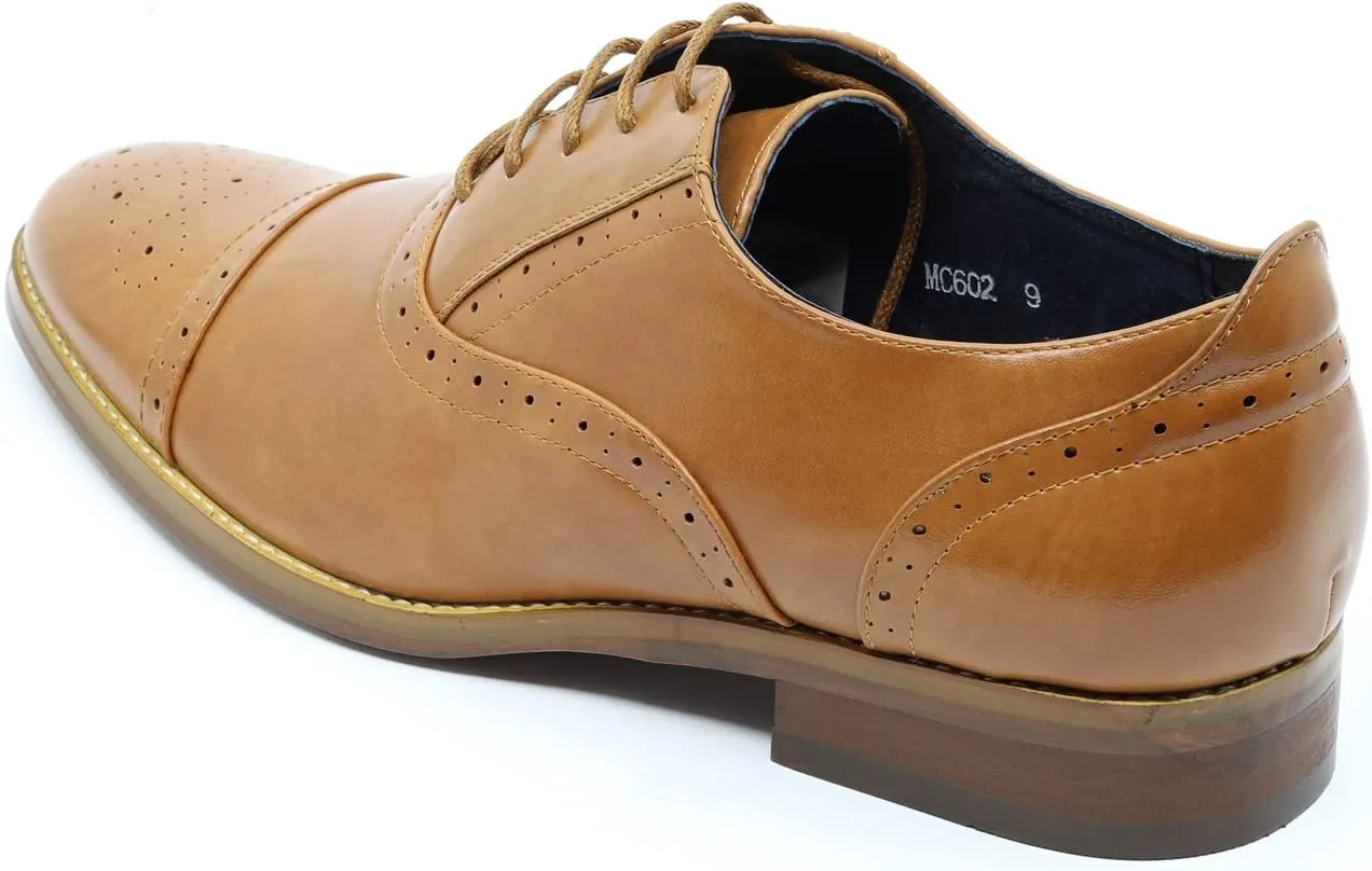 Metrocharm MC602 Men's Lace Up Cap Toe Perforated Classic Dress Shoe