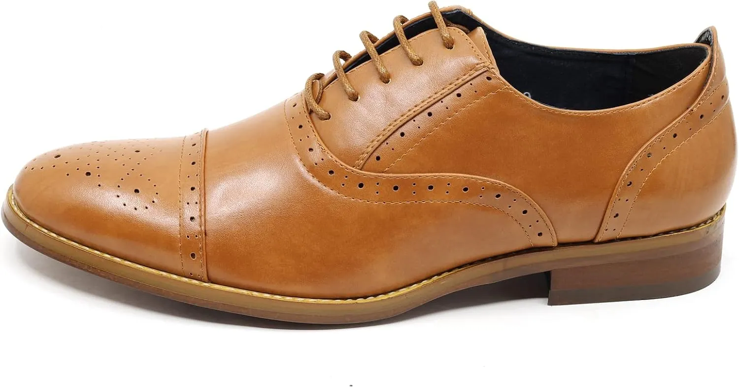 Metrocharm MC602 Men's Lace Up Cap Toe Perforated Classic Dress Shoe