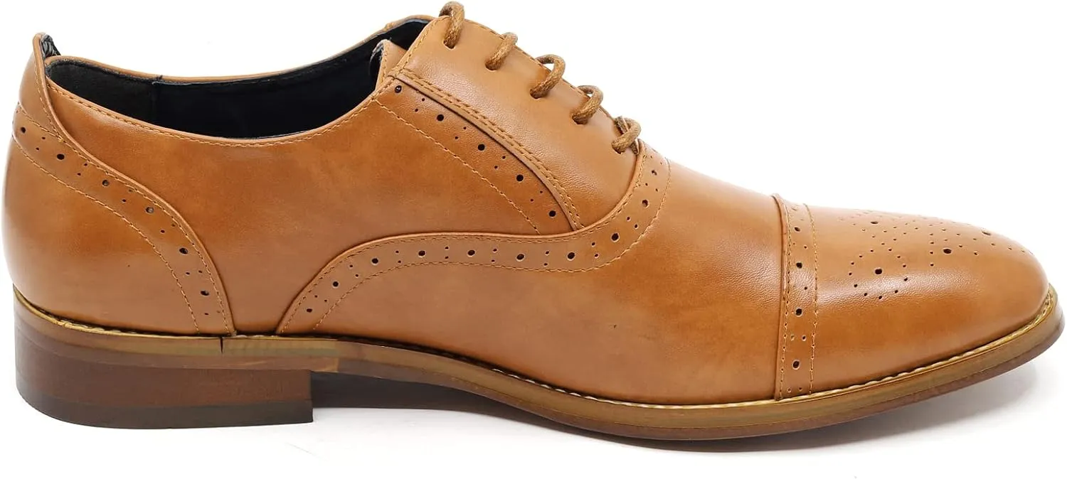 Metrocharm MC602 Men's Lace Up Cap Toe Perforated Classic Dress Shoe