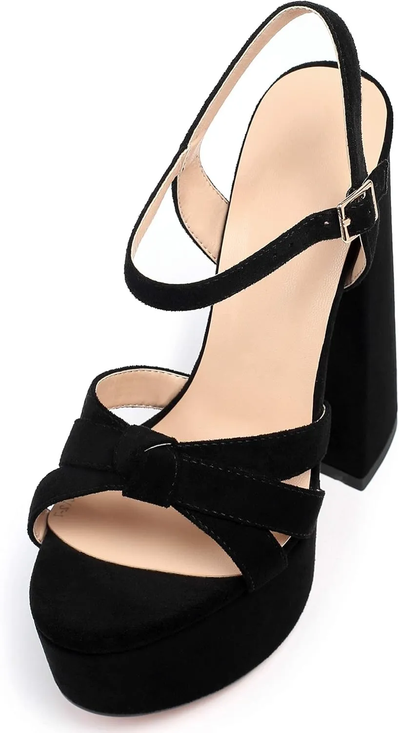 Mettesally Women's Chunky Platform Heels Heeled Sandals Open Toe Ankle Strap Sandals Summer Dress Shoes