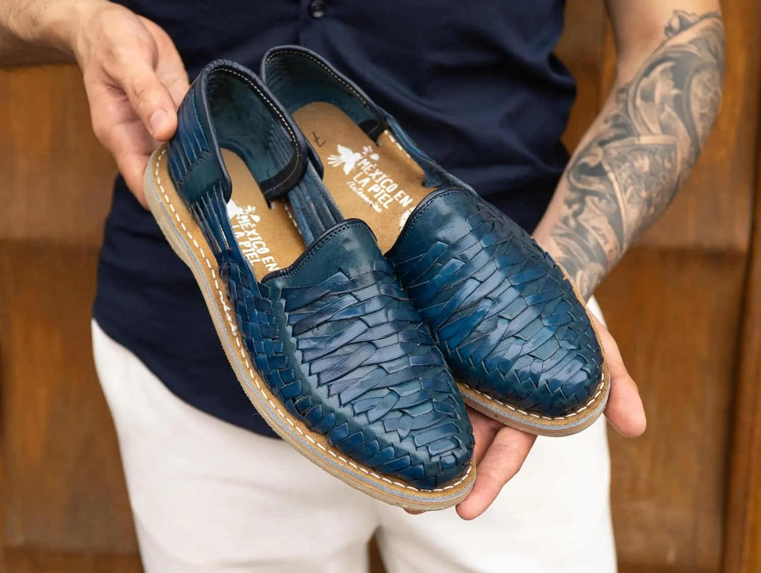 Mexico en la Piel Leather Shoes for Mens, Pull on Comfortable Loafers