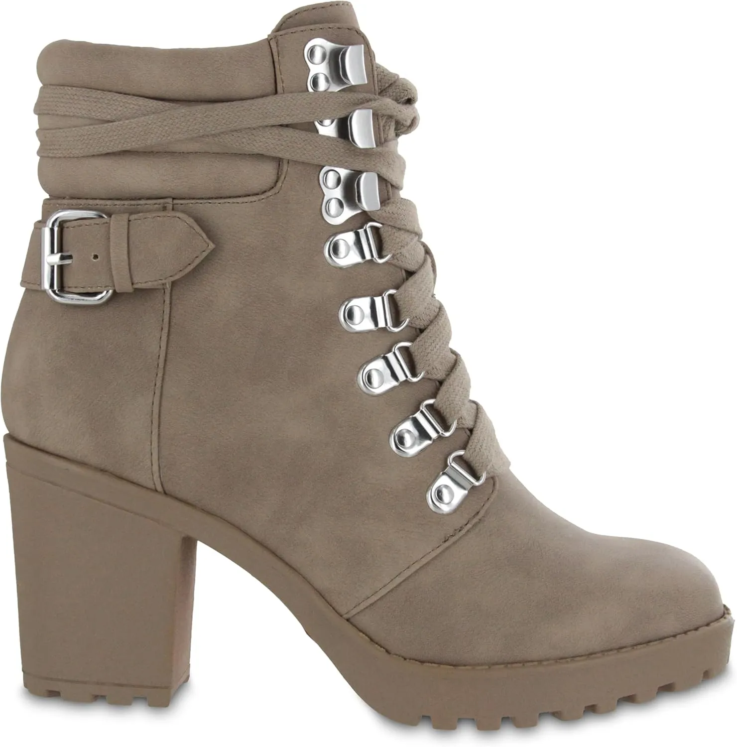 MIA Shoes Annamaria Womens Vegan Leather Combat Boots with Heel