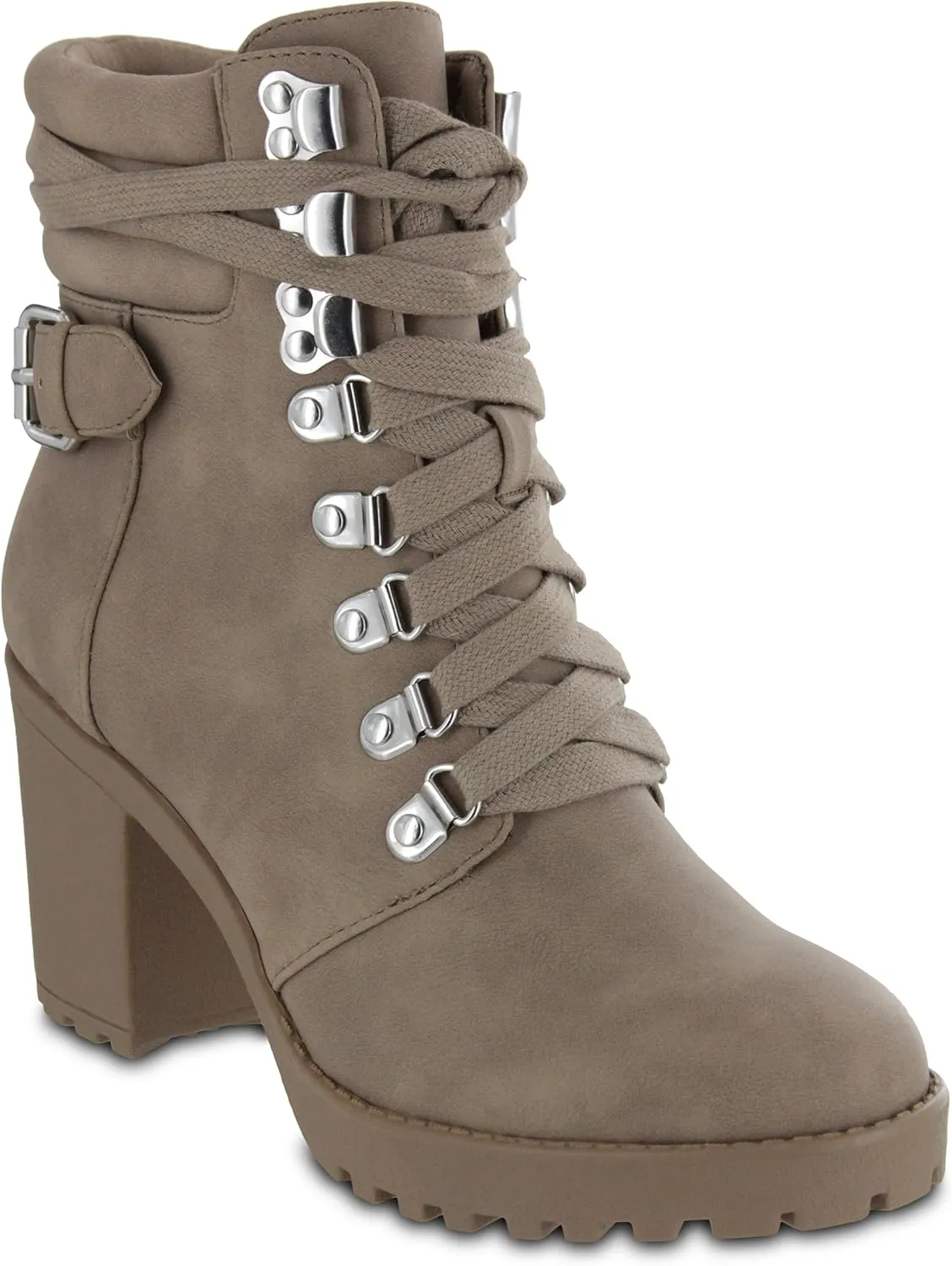 MIA Shoes Annamaria Womens Vegan Leather Combat Boots with Heel