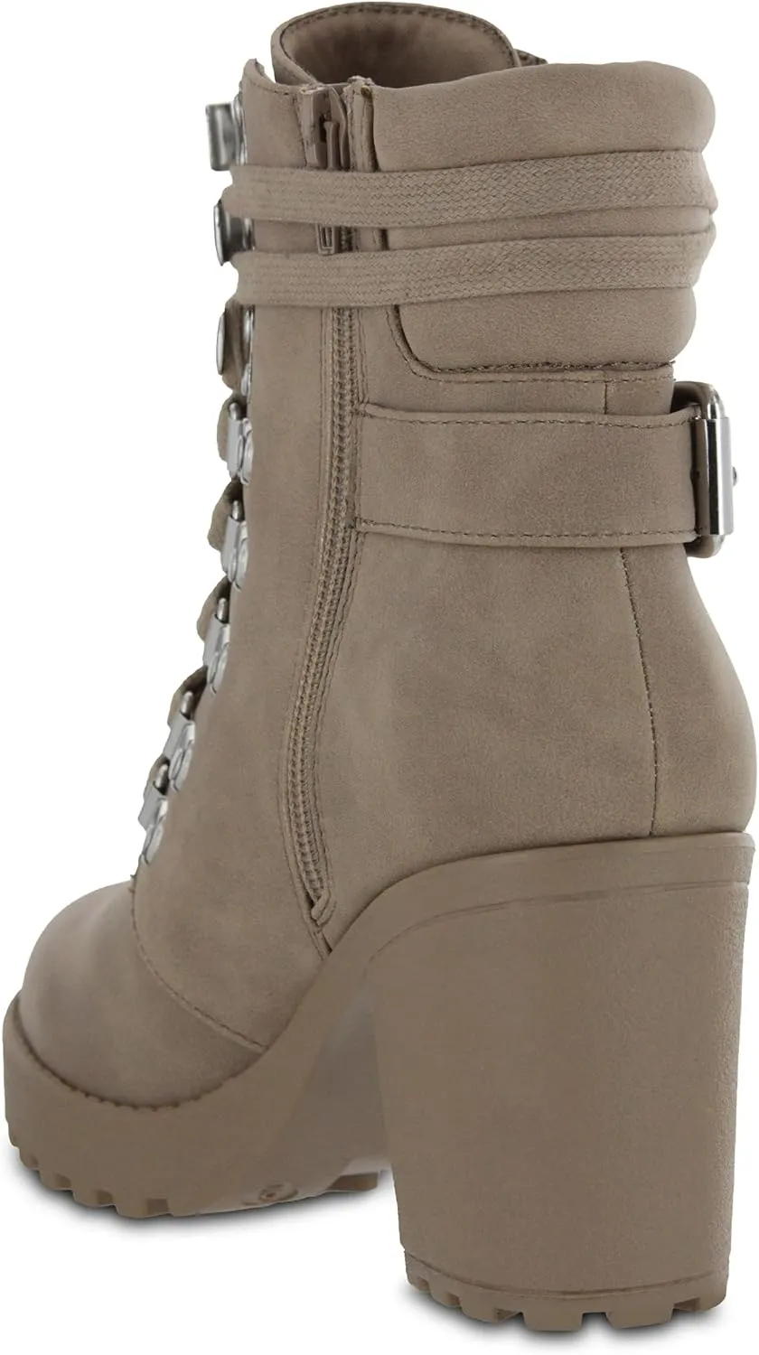 MIA Shoes Annamaria Womens Vegan Leather Combat Boots with Heel