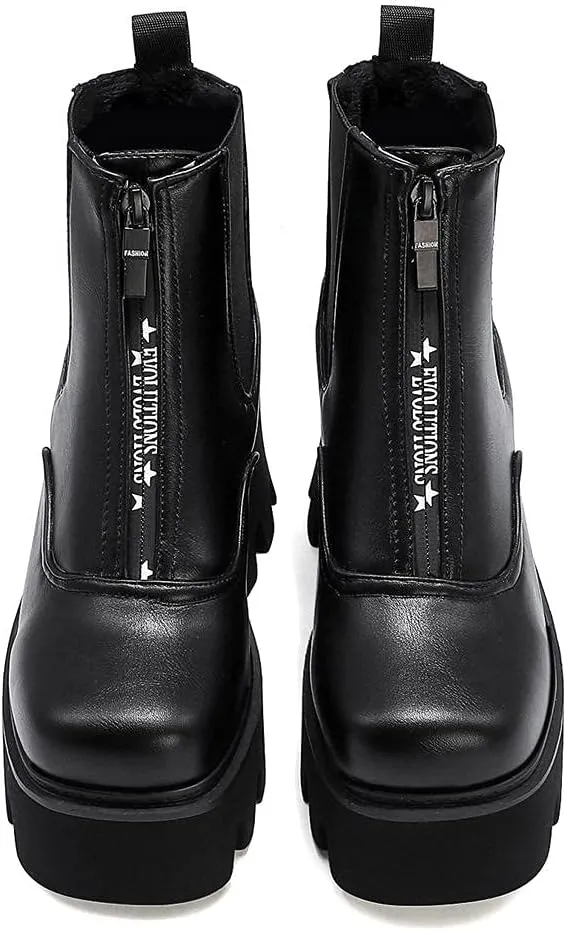 mikarka Zipper Studded Goth Platform Combat Ankle Boots for Women, Mid Chunky Block Heel Motorcycle Riding Mid Calf Boots