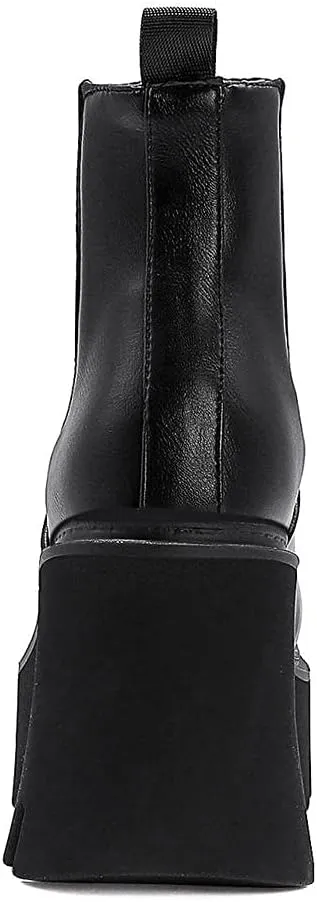 mikarka Zipper Studded Goth Platform Combat Ankle Boots for Women, Mid Chunky Block Heel Motorcycle Riding Mid Calf Boots