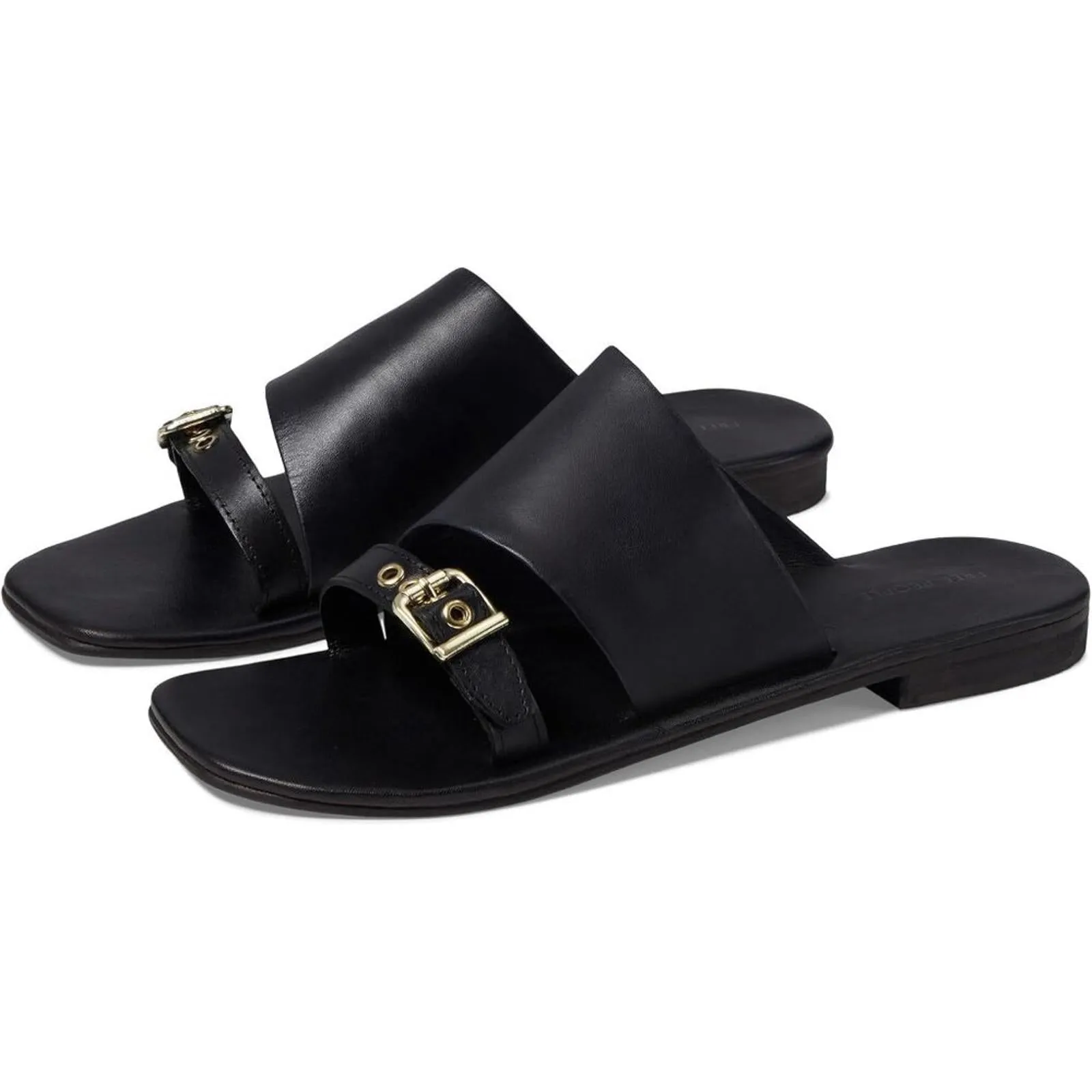 Mila Minimal Black Leather Flat Slide Sandals