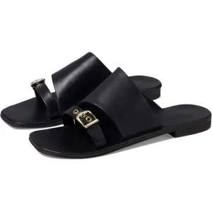 Mila Minimal Black Leather Flat Slide Sandals