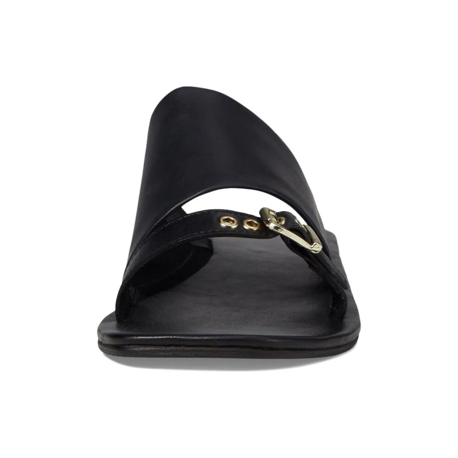 Mila Minimal Black Leather Flat Slide Sandals